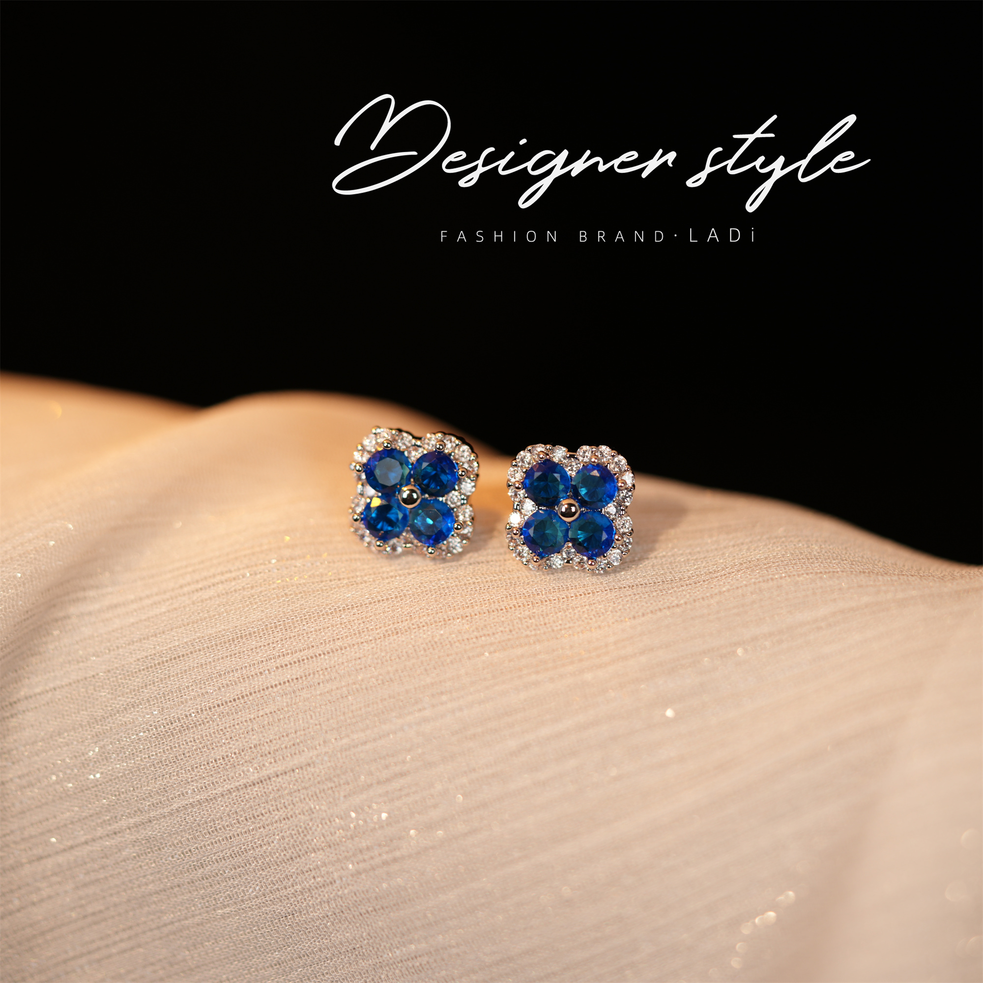 铜合金耳饰 气质蓝色轻奢时尚百搭小众精致镶嵌E296