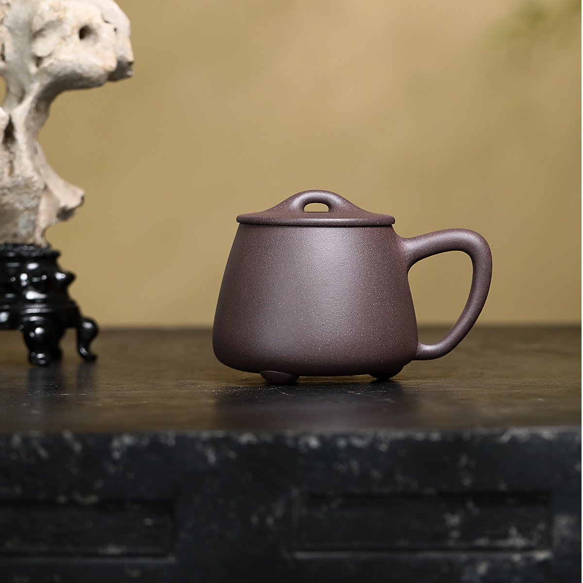 雪涓大水潭天青紫泥500CC手工紫砂盖杯男女高档家用石瓢杯1