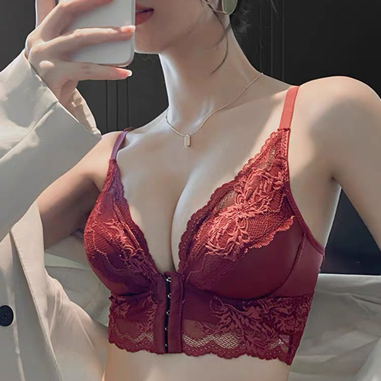 都市丽人内衣女小胸聚拢收副乳防下垂无钢圈结婚红色本命年前扣文