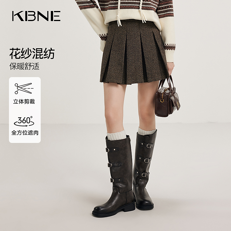KBNE半身裙女款爆款2025新款秋冬百搭毛呢短裙a字裙百褶裙半身裙
