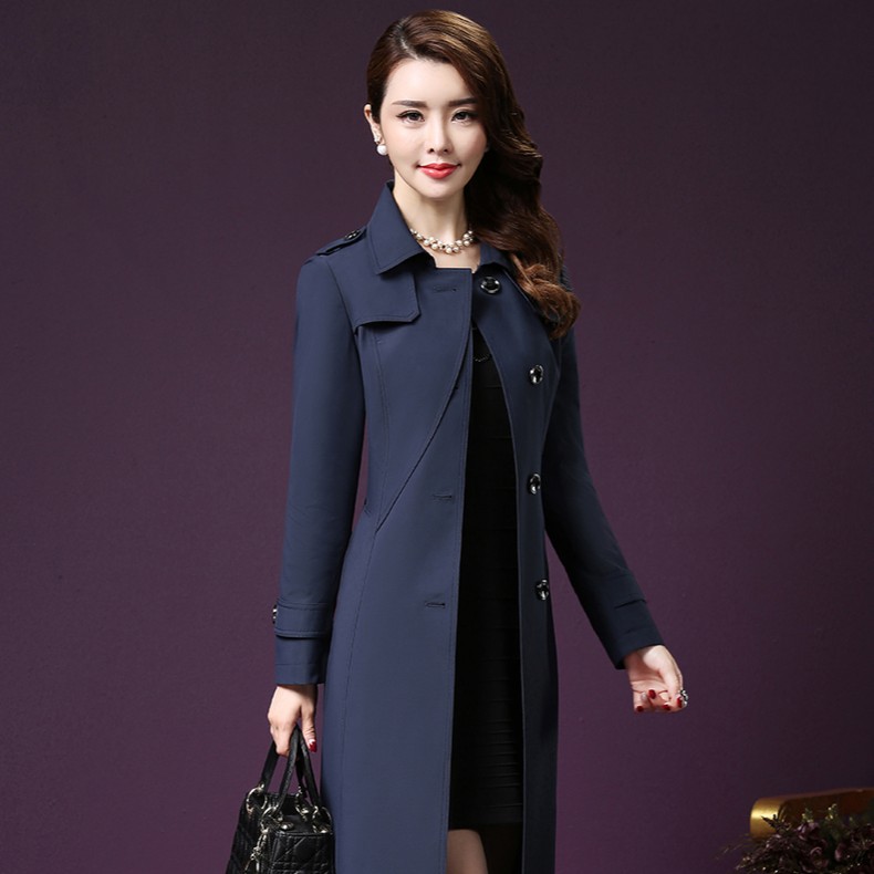 王小鸭W-ALN-YA-66012纯色中年外套大码妈妈装奢华中长款女风衣