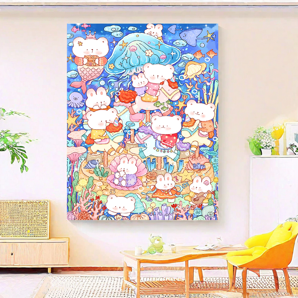 海底乐园十字绣美人鱼小熊水母卡通可爱插画治愈新款旋转木马56色