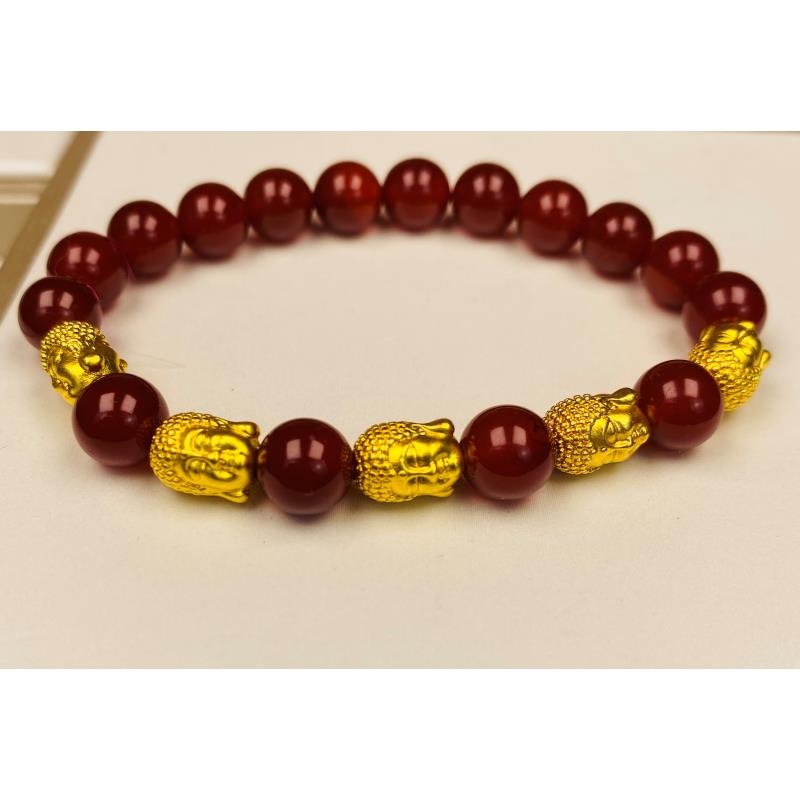 足金佛头*5手串 红/黑配件【新】