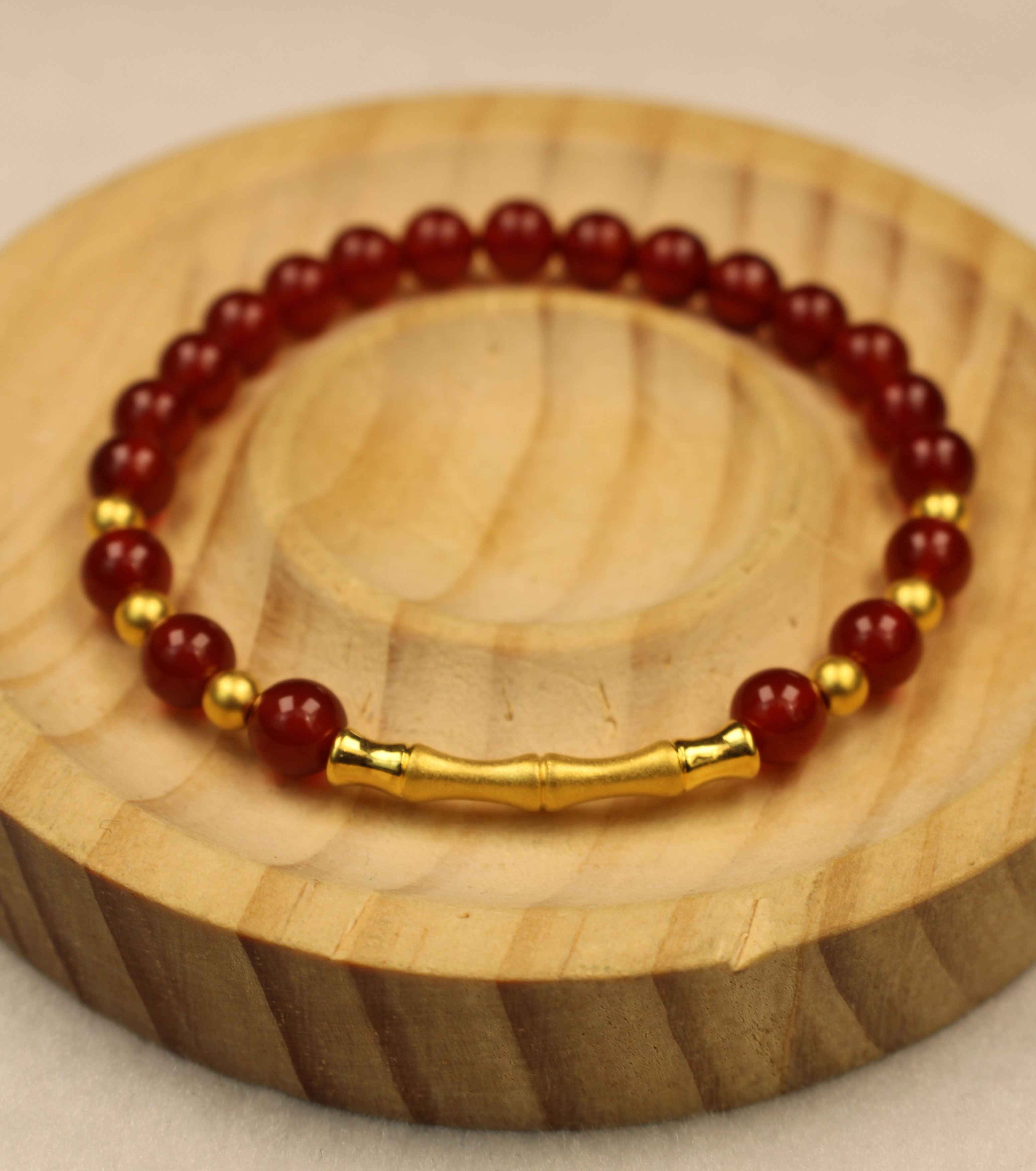 足金竹节+足金卡4金珠*6配件金手串手工轻奢时尚红色【新】