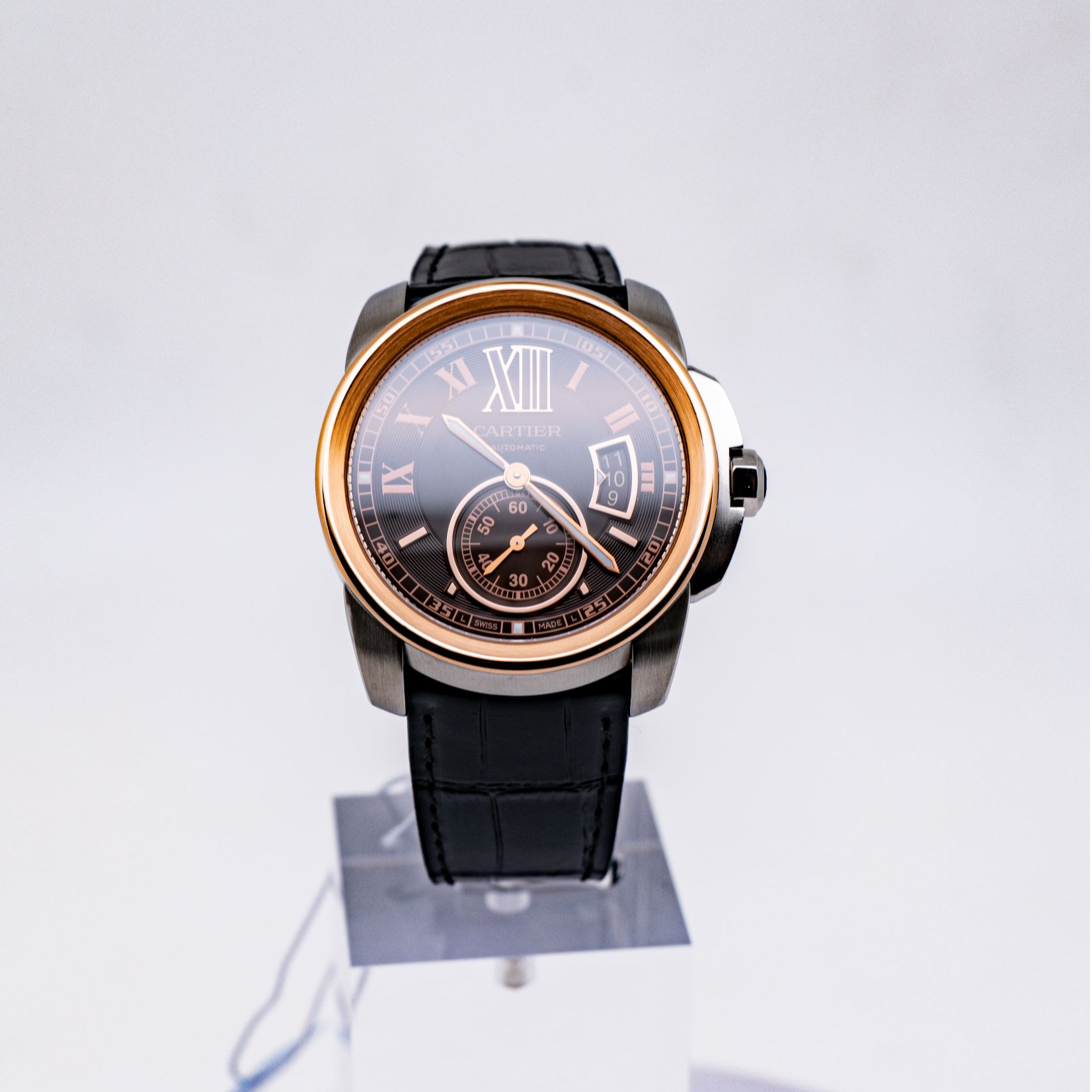 99新 Cartier/卡地亚 卡利博W7100051 42间金咖啡盘机械手表 单表