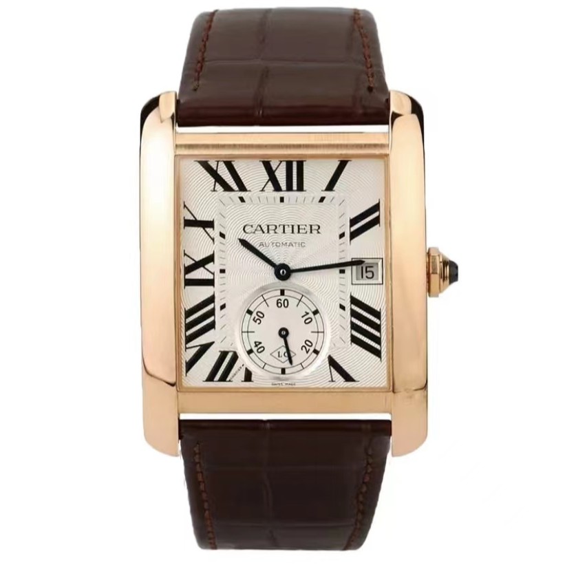 99新 Cartier/卡地亚 坦克W5330001 34*44 玫瑰金男士机械表 单表