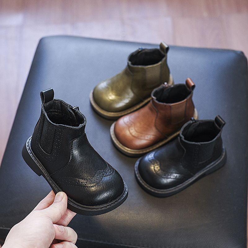 复古英伦风童鞋儿童马丁靴女童靴子男童休闲宝宝舒适软底真皮短靴