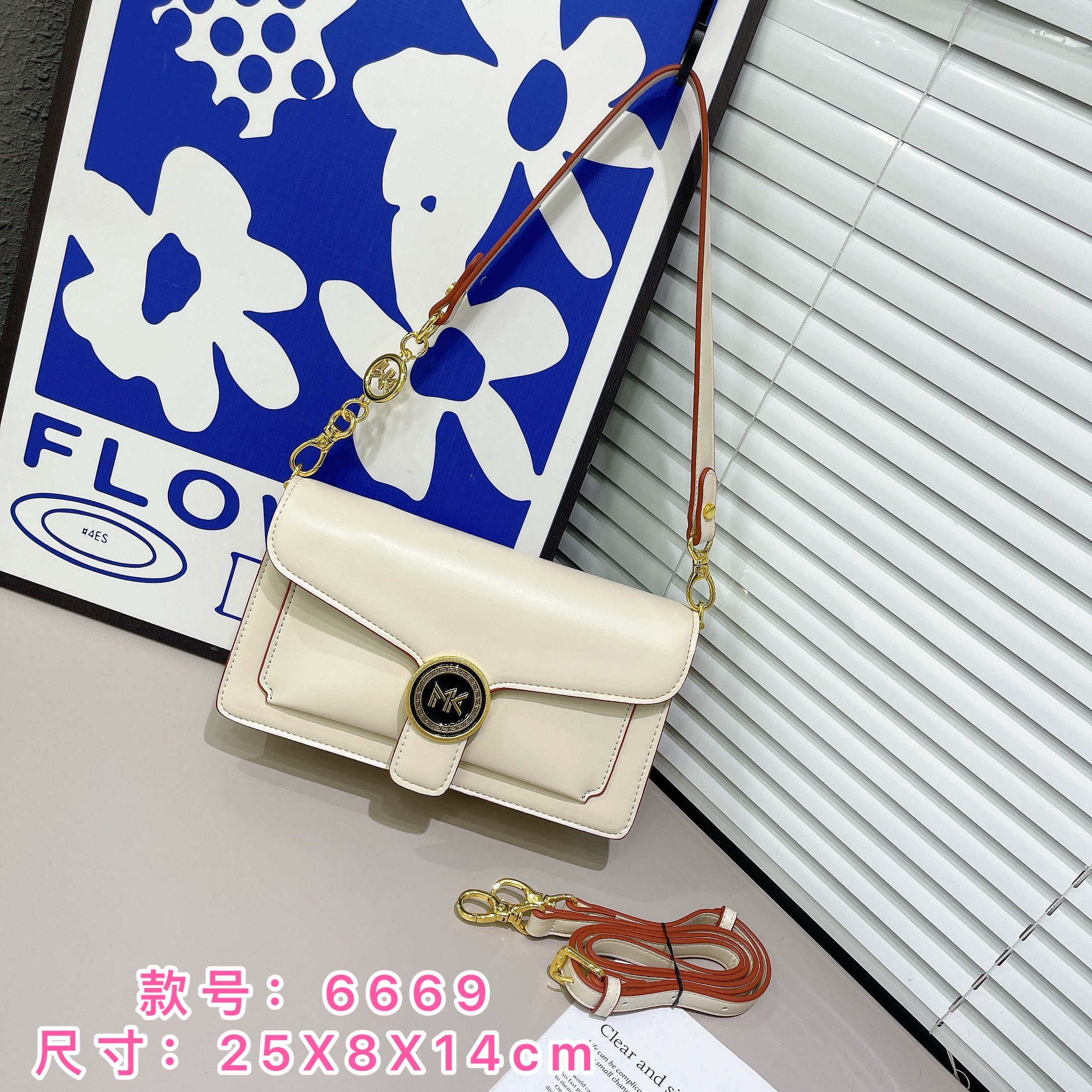 【佐伊甄选】FES-6669-白色韩版时尚气质小众肩包轻奢斜挎包包女