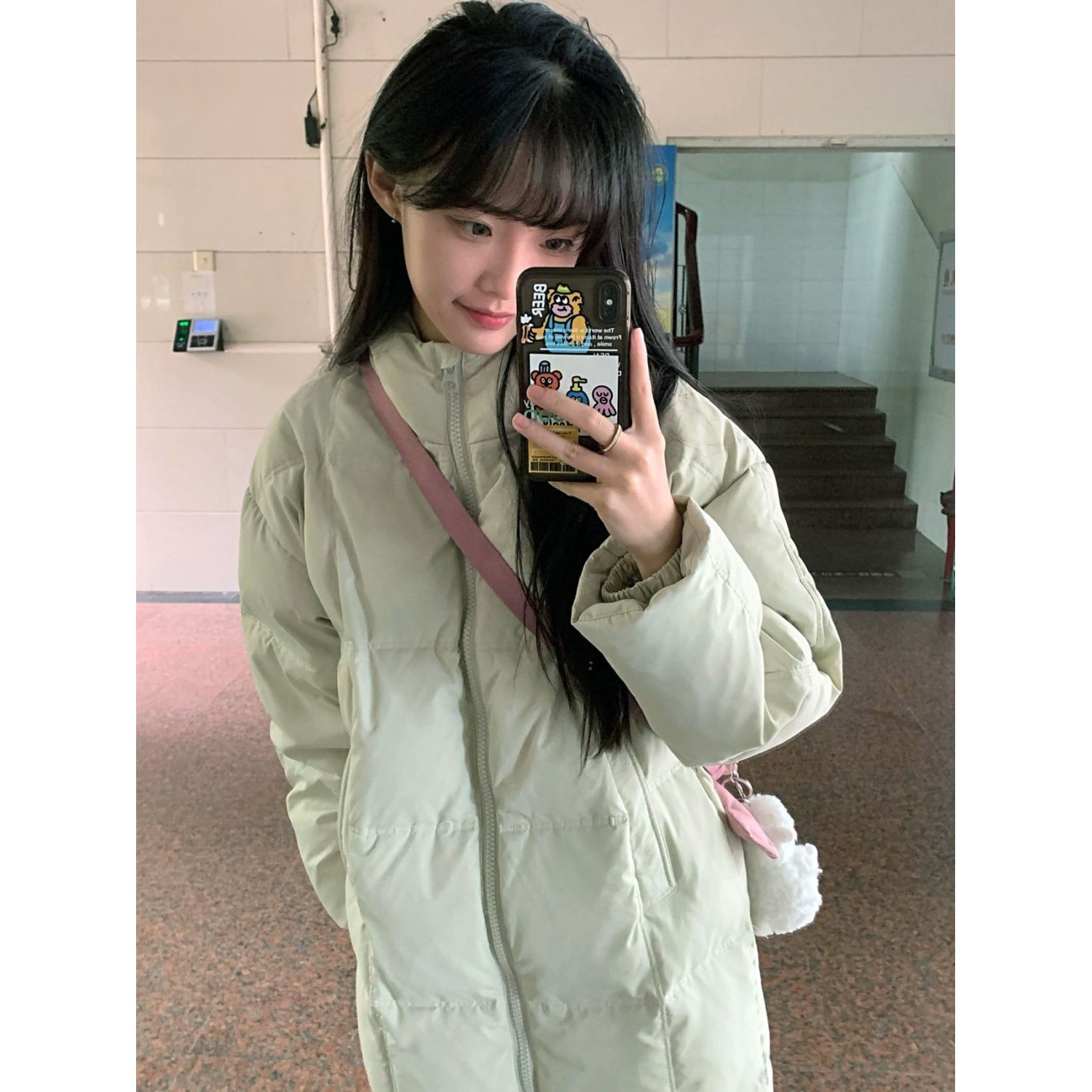 新款2023羽绒服超好看抹茶绿中长款羽绒服女生小个子穿搭保暖加厚