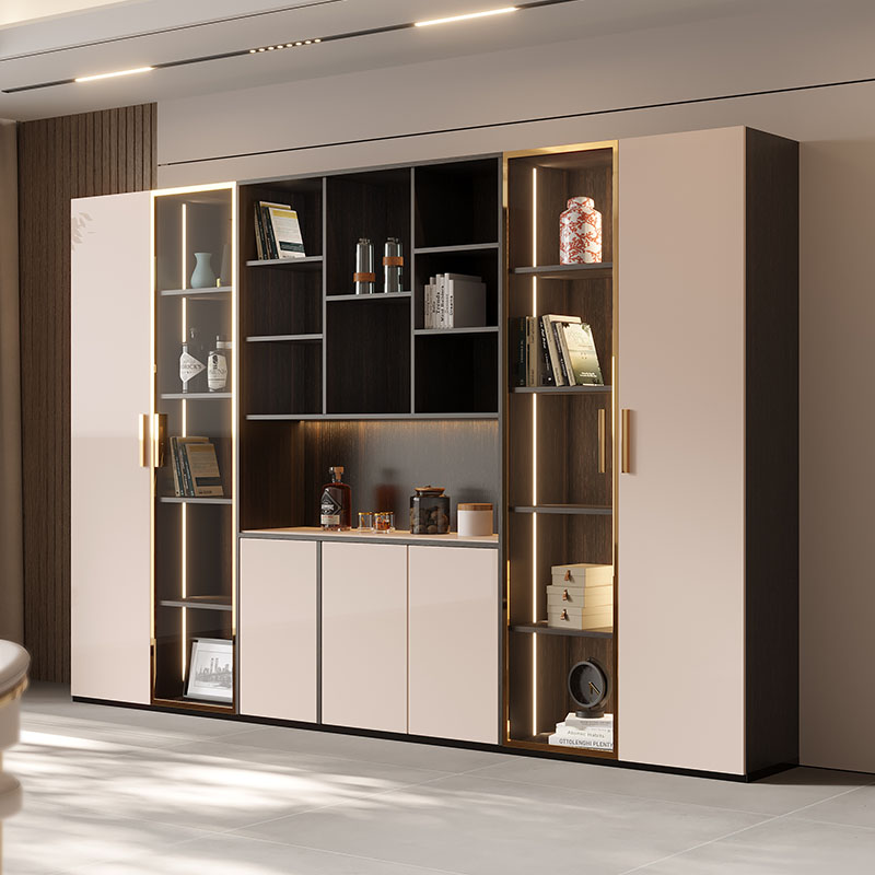 简约现代玻璃门实木书柜客厅办公室靠墙落地储物展示柜大书橱