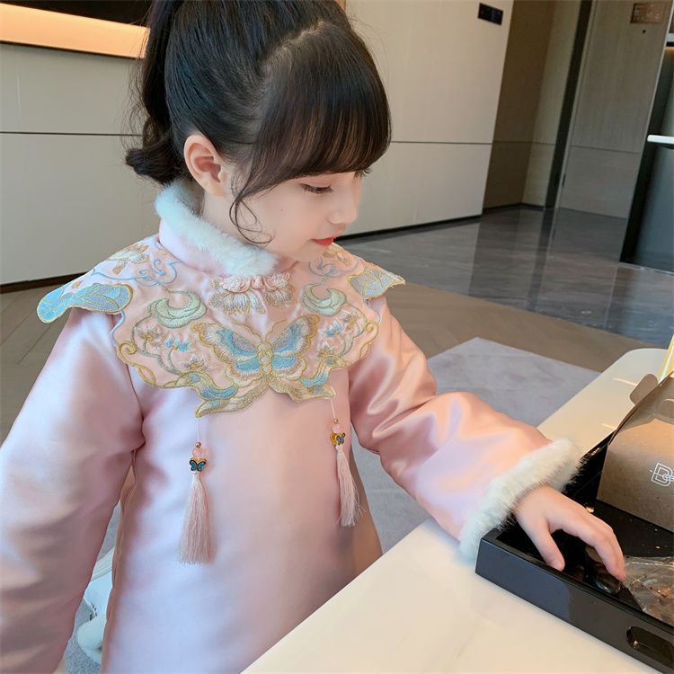 女童旗袍裙冬装2023新款儿童唐装拜年服加厚小女孩中国风新年裙子
