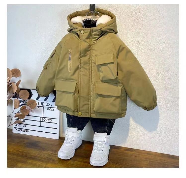 男童冬装棉衣外套2023新款儿童加绒加厚棉服宝宝时髦棉袄上衣连帽