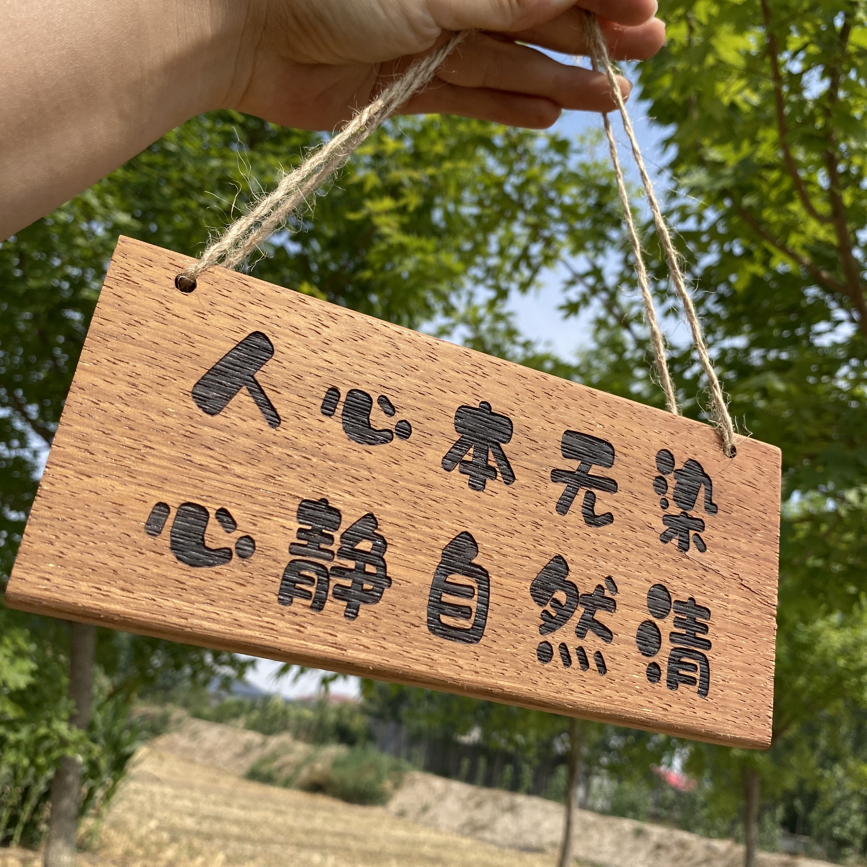 实木激光雕刻茶室书房书桌阳台客厅复古装饰小挂牌！心静自然清！