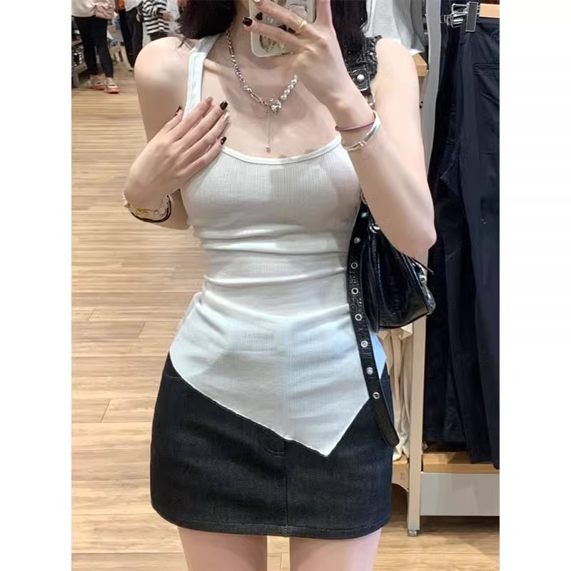 不规则白色蕾丝露背小吊带背心女夏季内搭外穿设计感小众辣妹上衣
