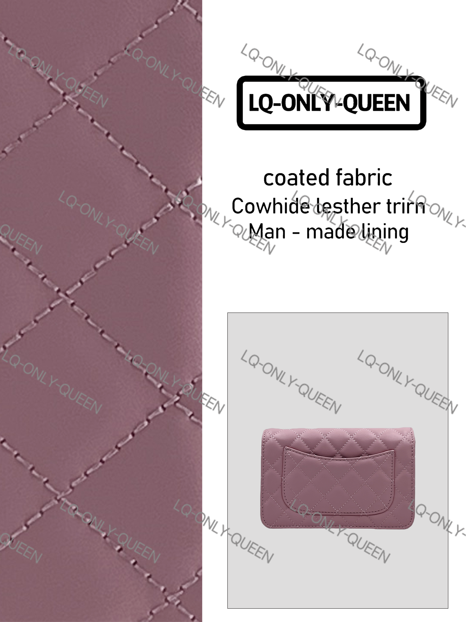 LQ-ONLY-QUEEN手工真皮女包菱格卧链条粉色