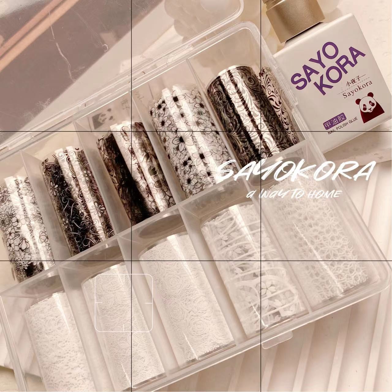 美甲黑白蕾丝转印纸+转印胶 【转印纸要搭配转印胶使用】