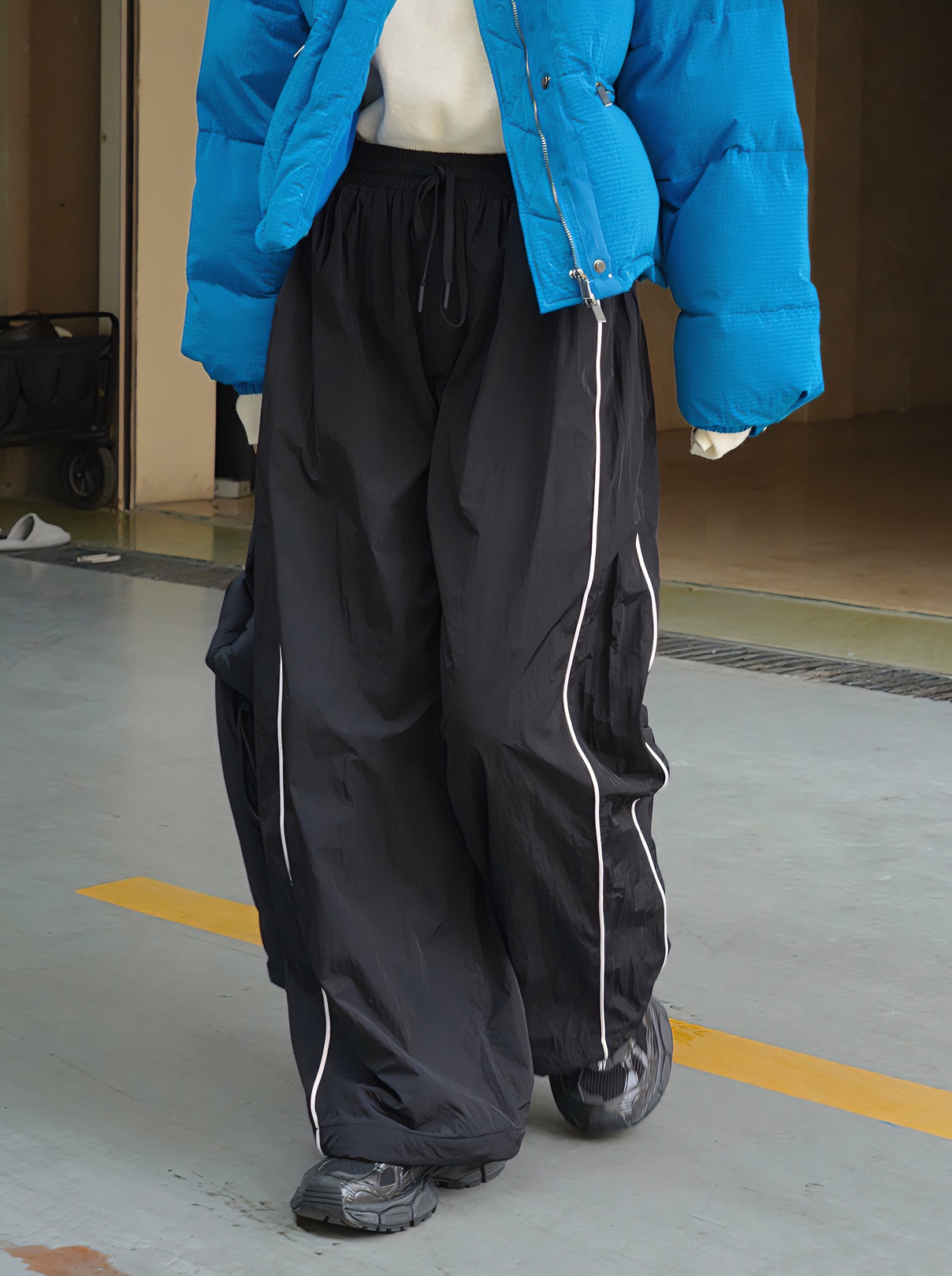 新款韩系复古风廓形休闲裤双层保暖宽松休闲裤