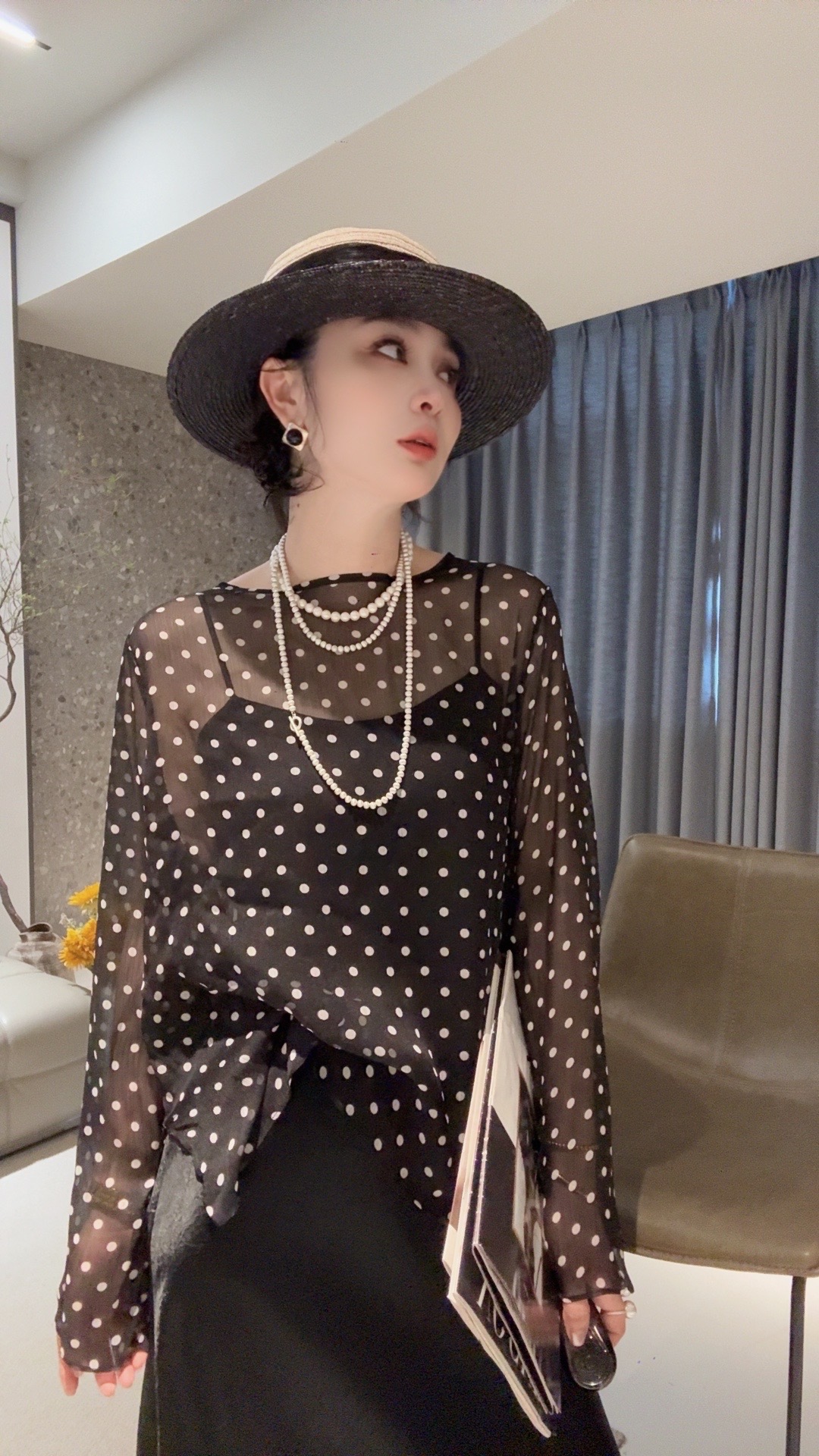 FANYE 2024新款夏日百搭防晒波点长袖T恤女8019