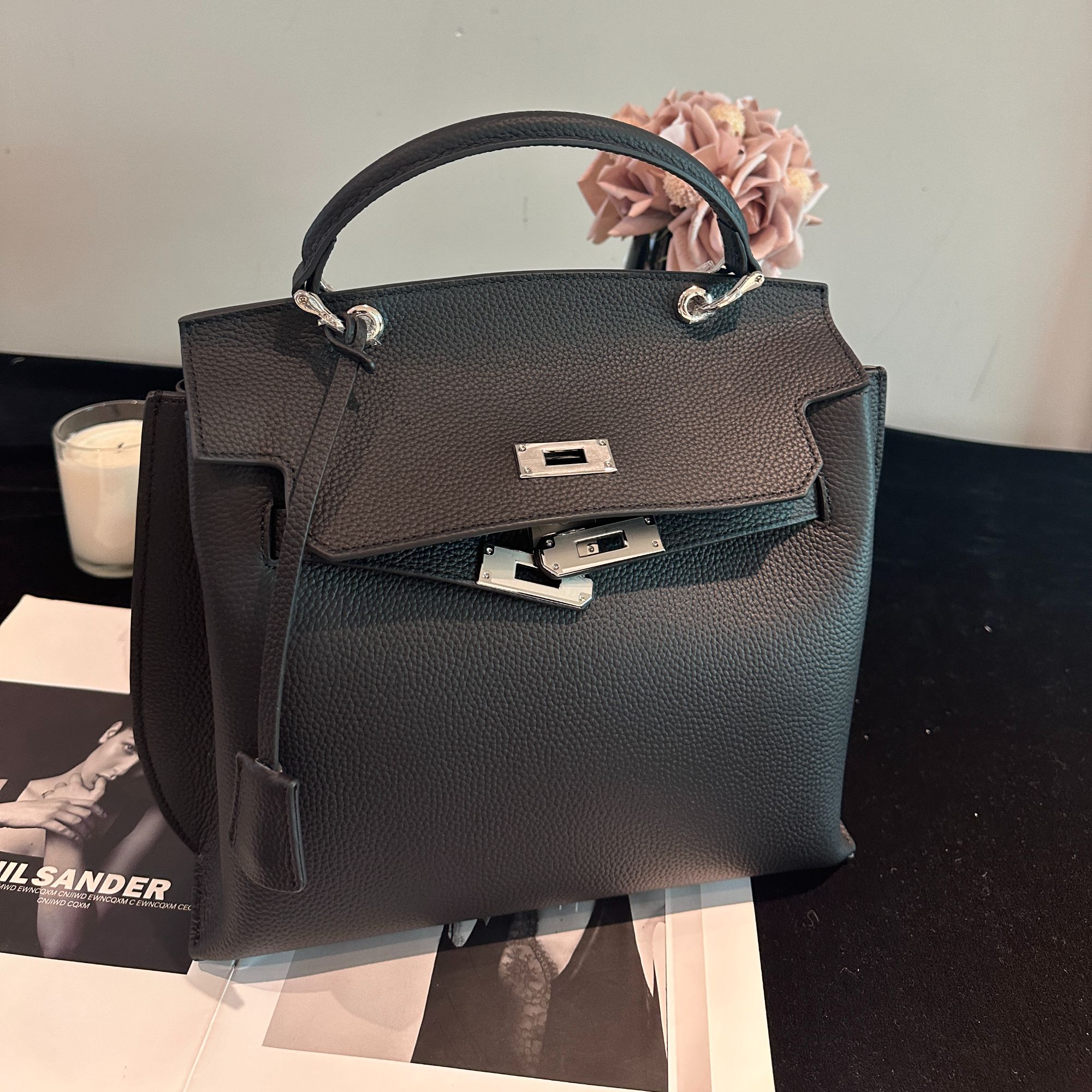 FANYE 2024新款休闲百搭哑光荔枝纹头层牛皮手提包