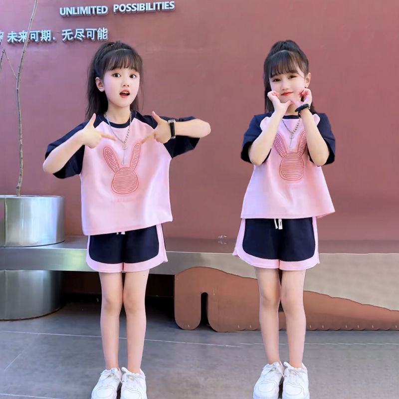 童装女童T恤短袖夏装套装2025新款洋气中大童女孩时髦短裤儿童潮