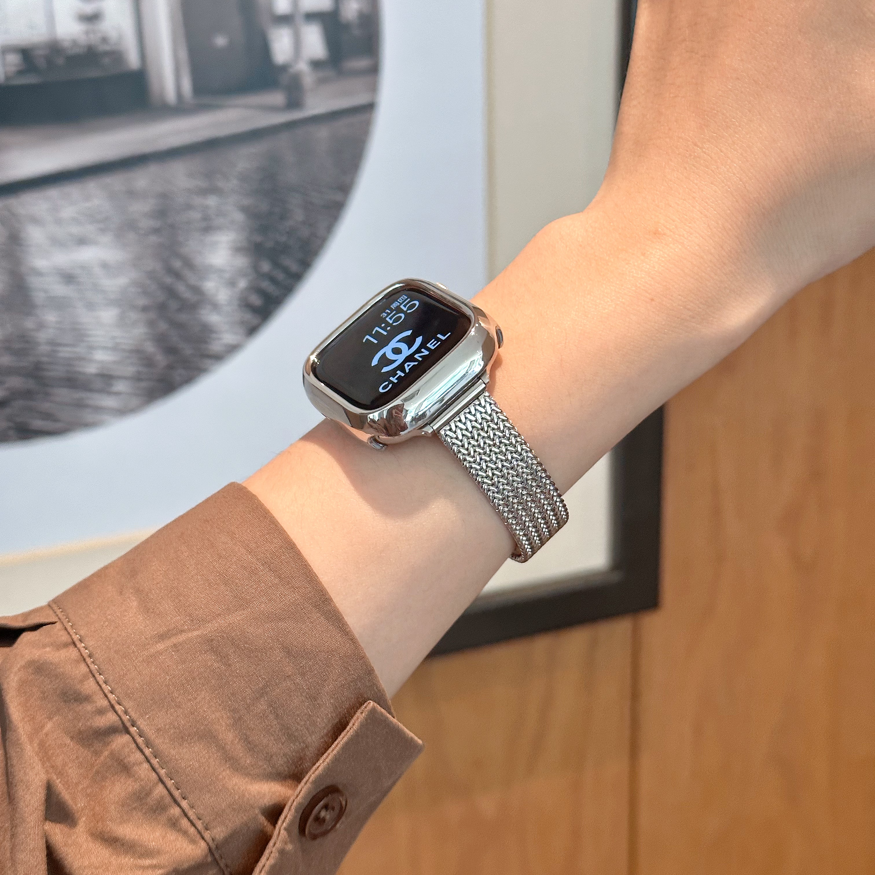 【都市丽人】适配于苹果iwatch1-11seUItra2竹节金属不锈钢编制钢带