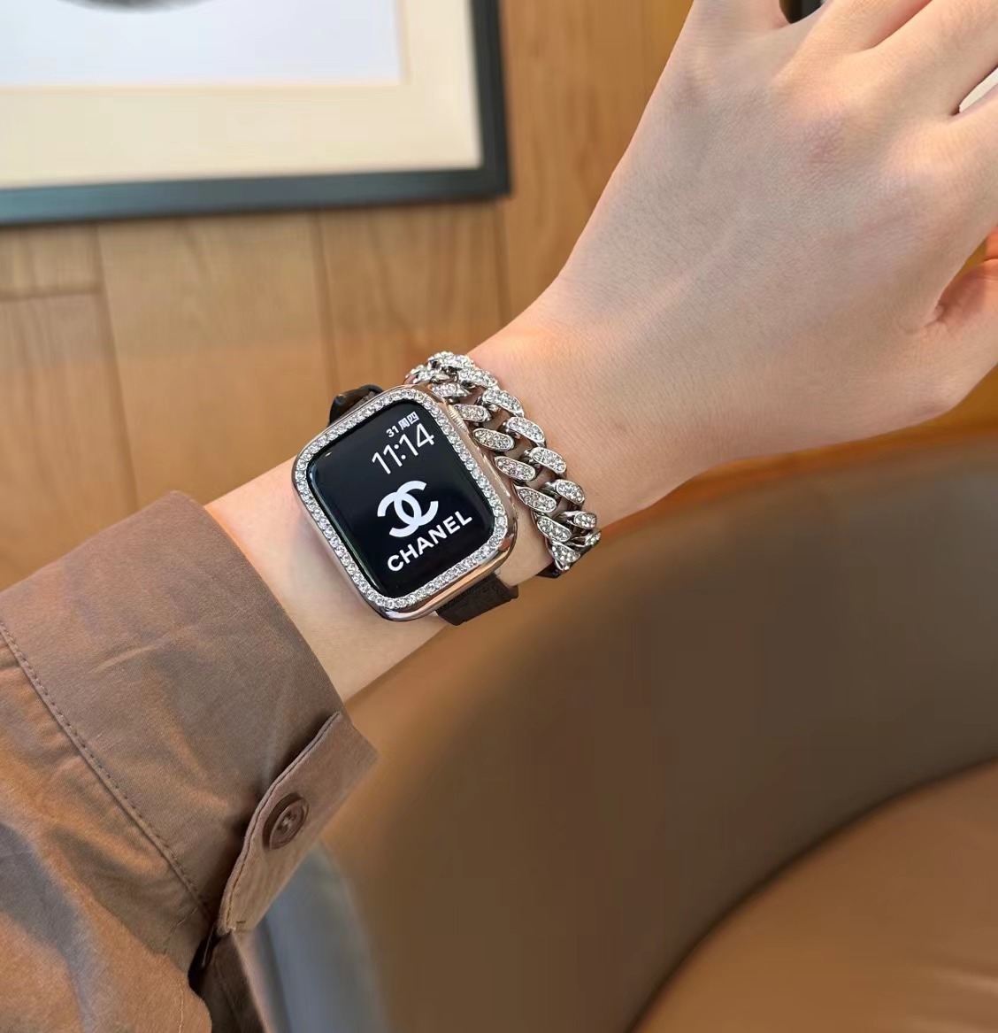 【海底星空】适配于苹果applewatch1-11seUItra2高级感亮钻拼皮表带