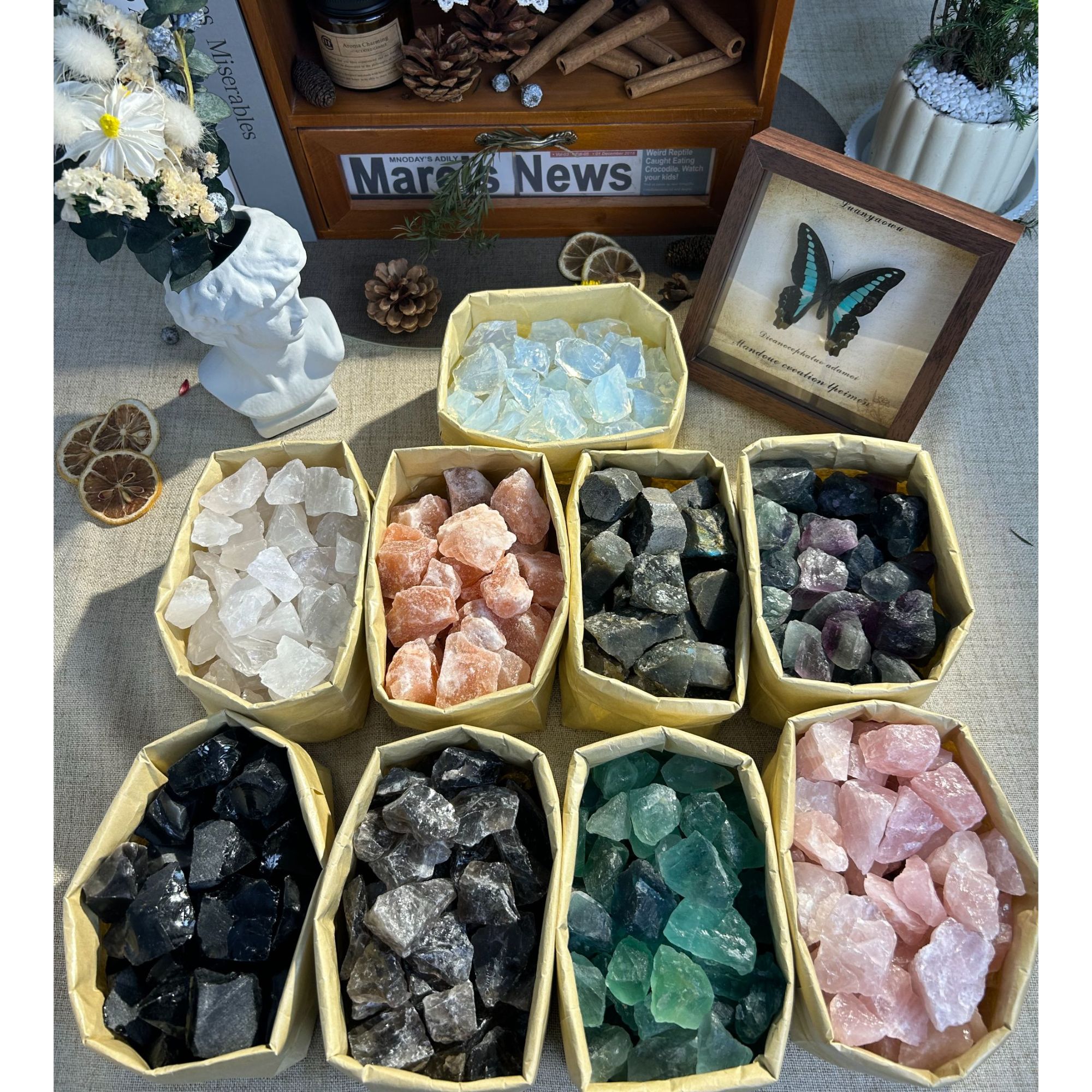 水晶扩香原石摆件套装-棉裂属正常介意慎拍