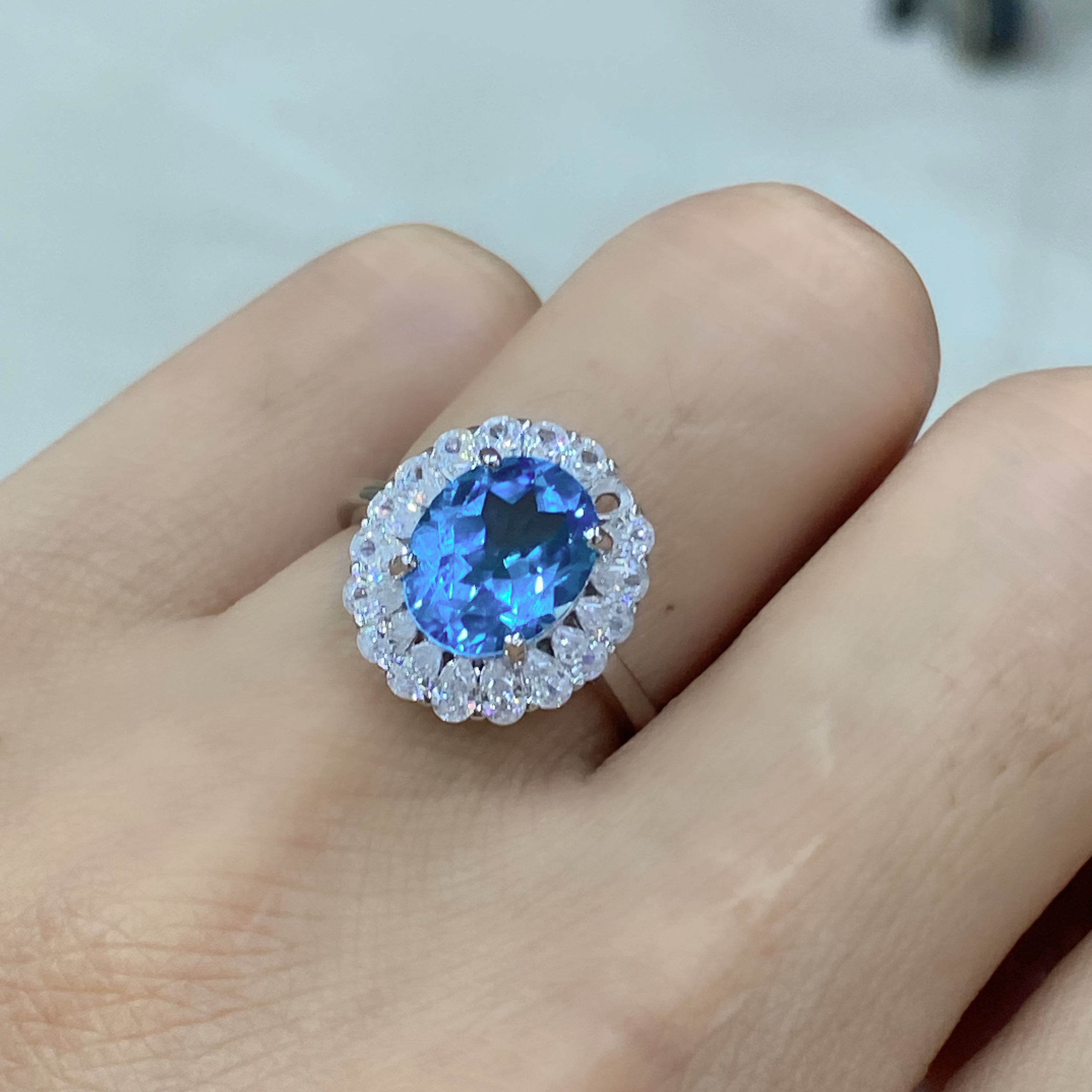 巴西瑞士蓝托帕石s925银戒指 A535