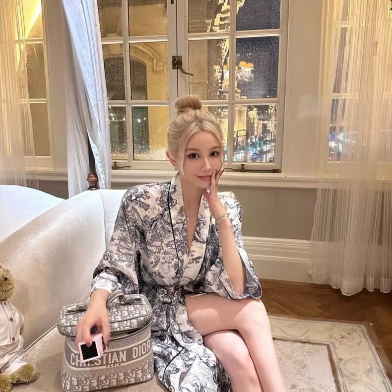 【D 高奢】睡衣女2023夏季款爆款高冷时尚气质冰丝睡裙套装含腰带