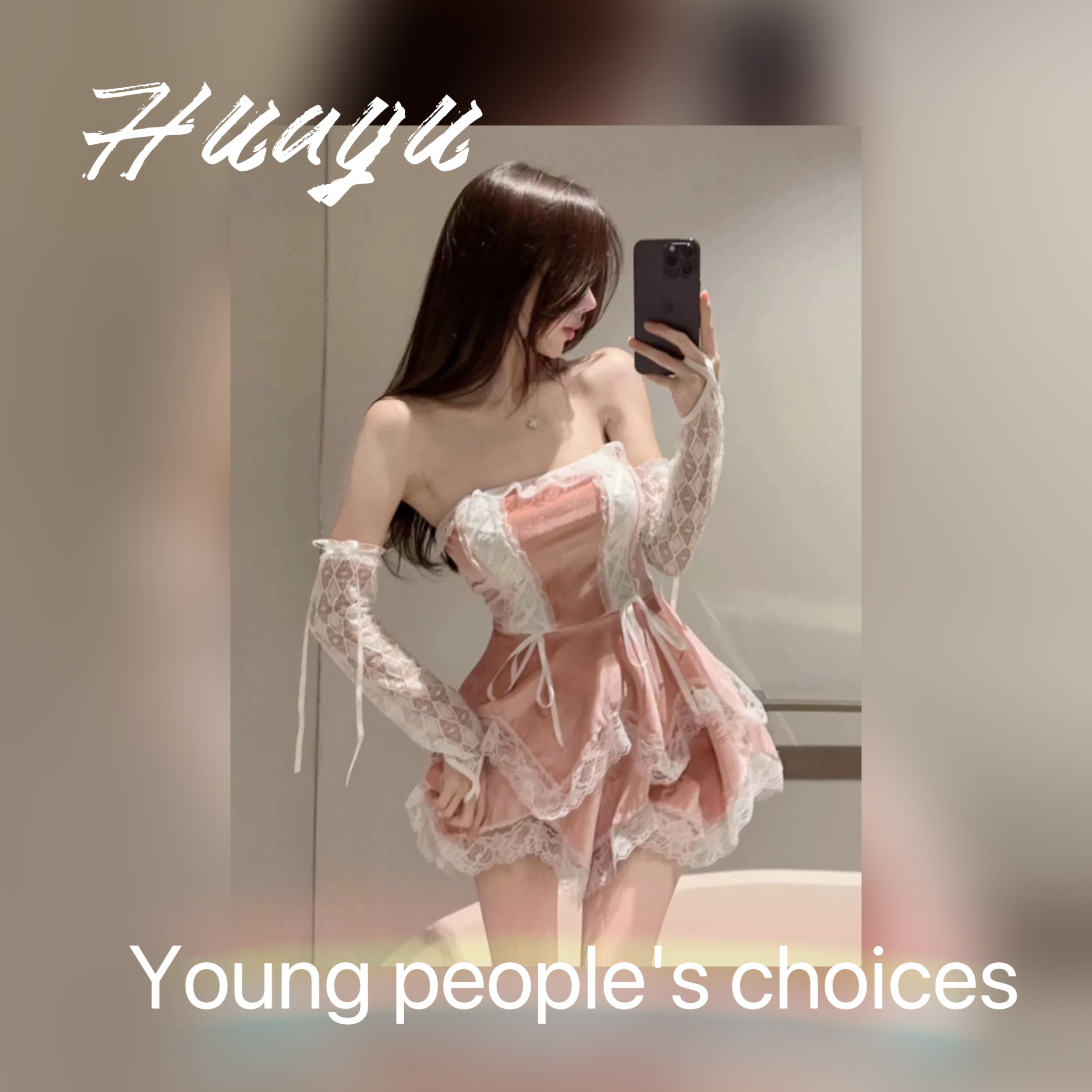 【80-150】纯欲法式公主萝莉蕾丝拼接多层大摆抹胸性感甜辣连衣裙