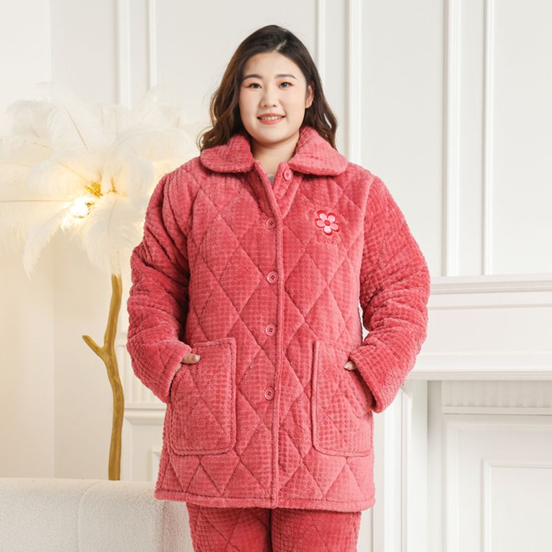 7XL加肥加大码加绒加厚女士睡衣冬夹棉珊瑚绒保暖胖mm200斤家居服