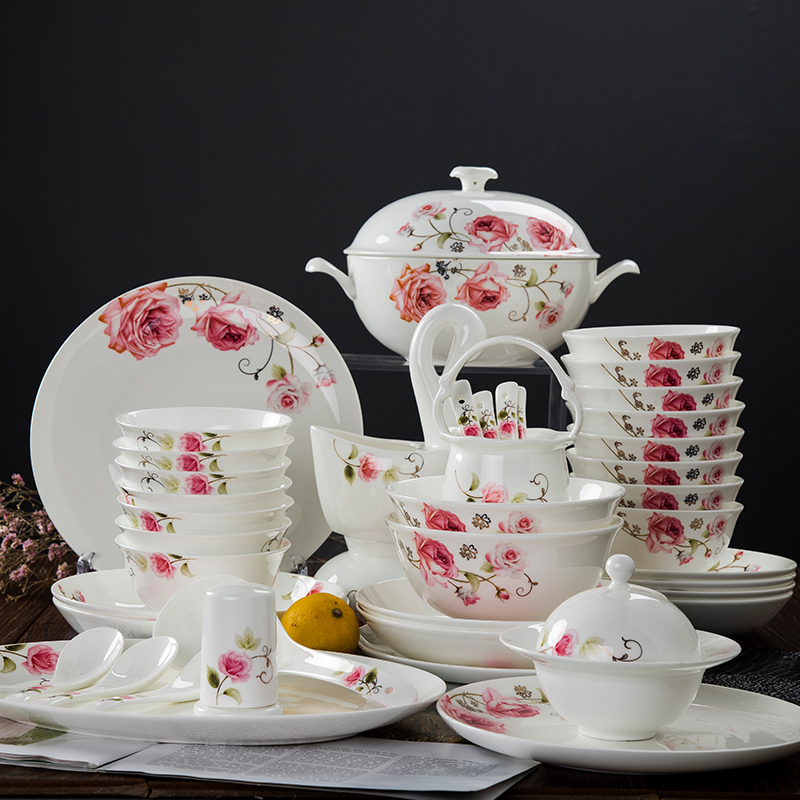 景德镇陶瓷餐具骨瓷套装碗盘碟组合10人送礼高档欧式