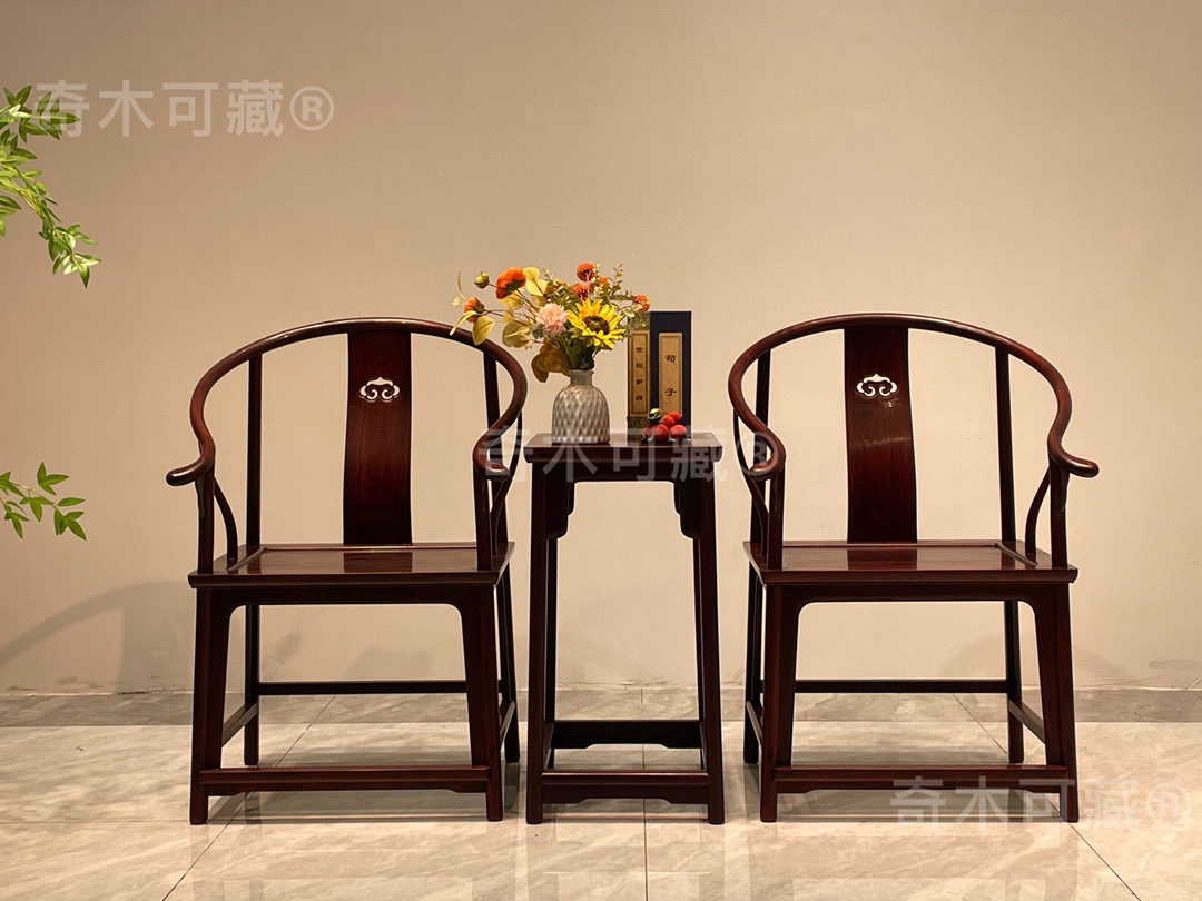 北方京作本色烫蜡明式简约高油密太师椅官帽椅圈椅三件套