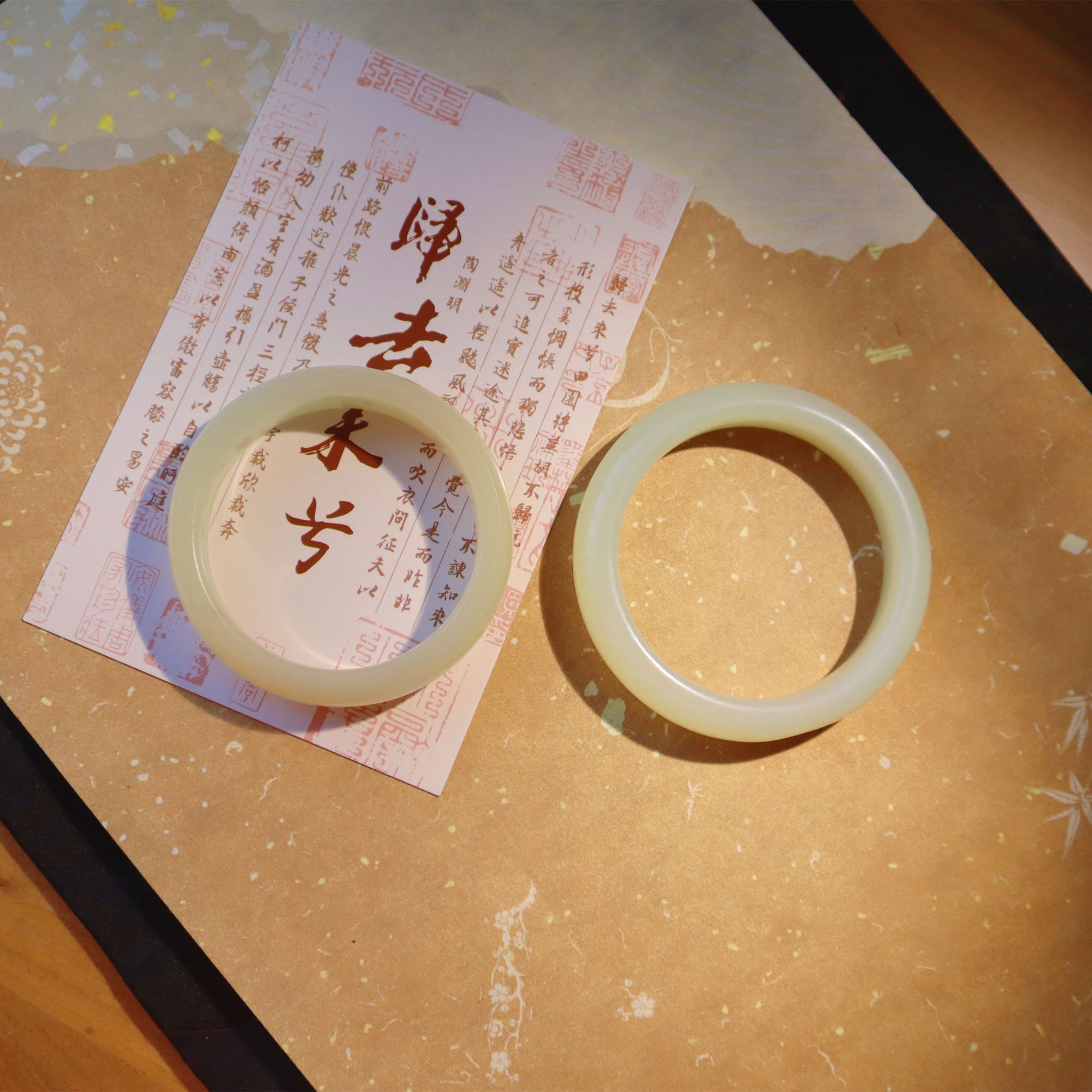 陌上诗和田玉白玉手镯暖黄白高青白玉手镯