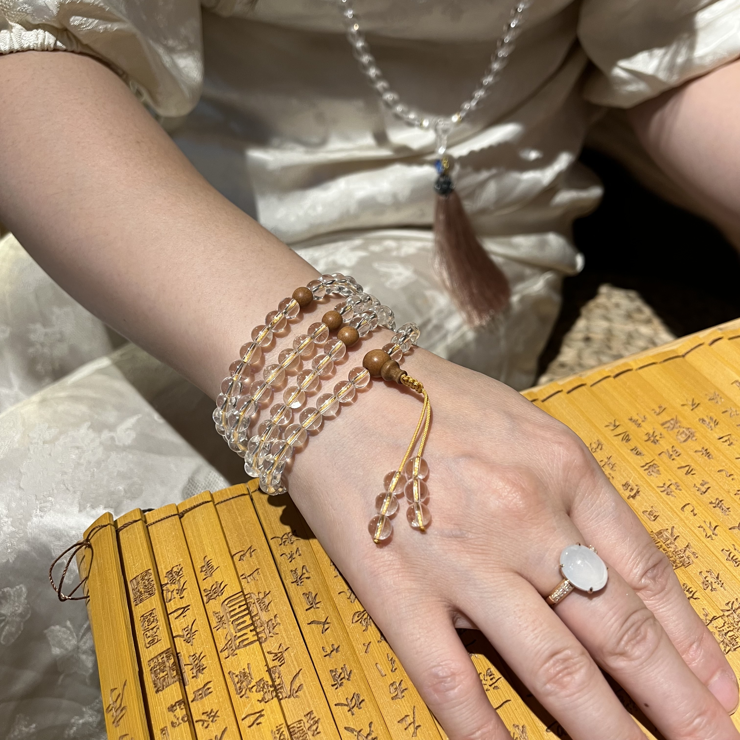 非金属手链 五台山天然【无所住而生其心】白晶➕ 檀108颗6mm多圈