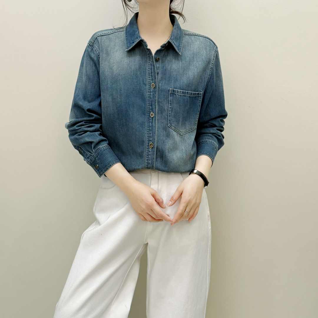 秋季新款韩版宽松洋气气质爆款显瘦时尚长袖复古牛仔衬衫小众衬衣