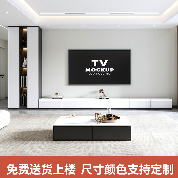 新款高端现代轻奢简约客厅电视柜悬空款小户型定制组合整墙储物柜