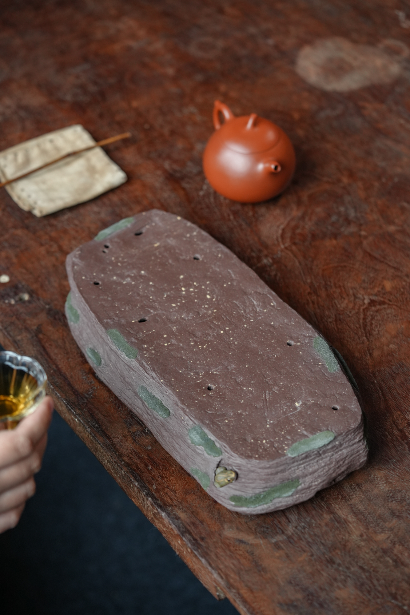 【知守.茶器】储水式仿砖型紫砂壶承茶盘/干泡台，全手工制作。