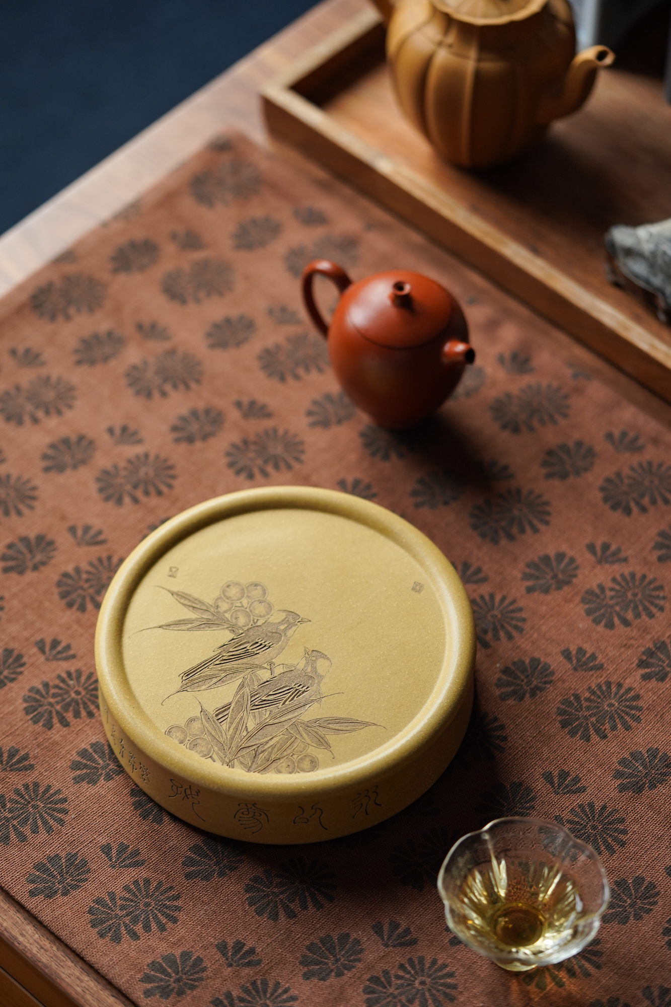 【知守.茶器】枇杷山鸟.壶承，紫砂干泡台，查越作品