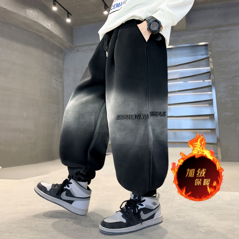 男童加绒运动裤2023新款潮儿童秋冬保暖裤子宽松炸街卫裤帅气时髦
