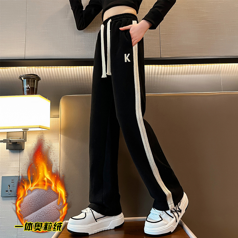 女童裤子秋冬2023新款中大童阔腿裤儿童6-12岁15岁休闲加绒直筒裤
