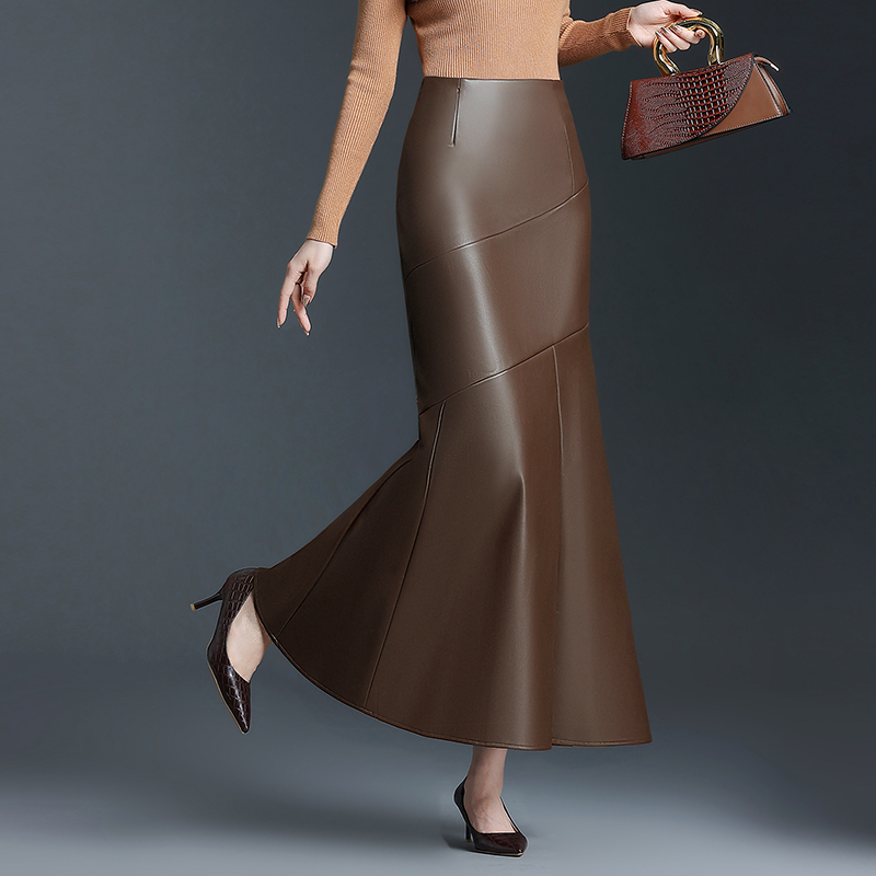 鱼尾裙女秋冬季复古皮裙半身裙2025年新款高腰显瘦皮长裙包臀裙