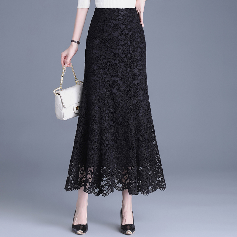 长款鱼尾裙黑色蕾丝裙春秋2025新款高腰修身包臀裙半身裙蕾丝长裙
