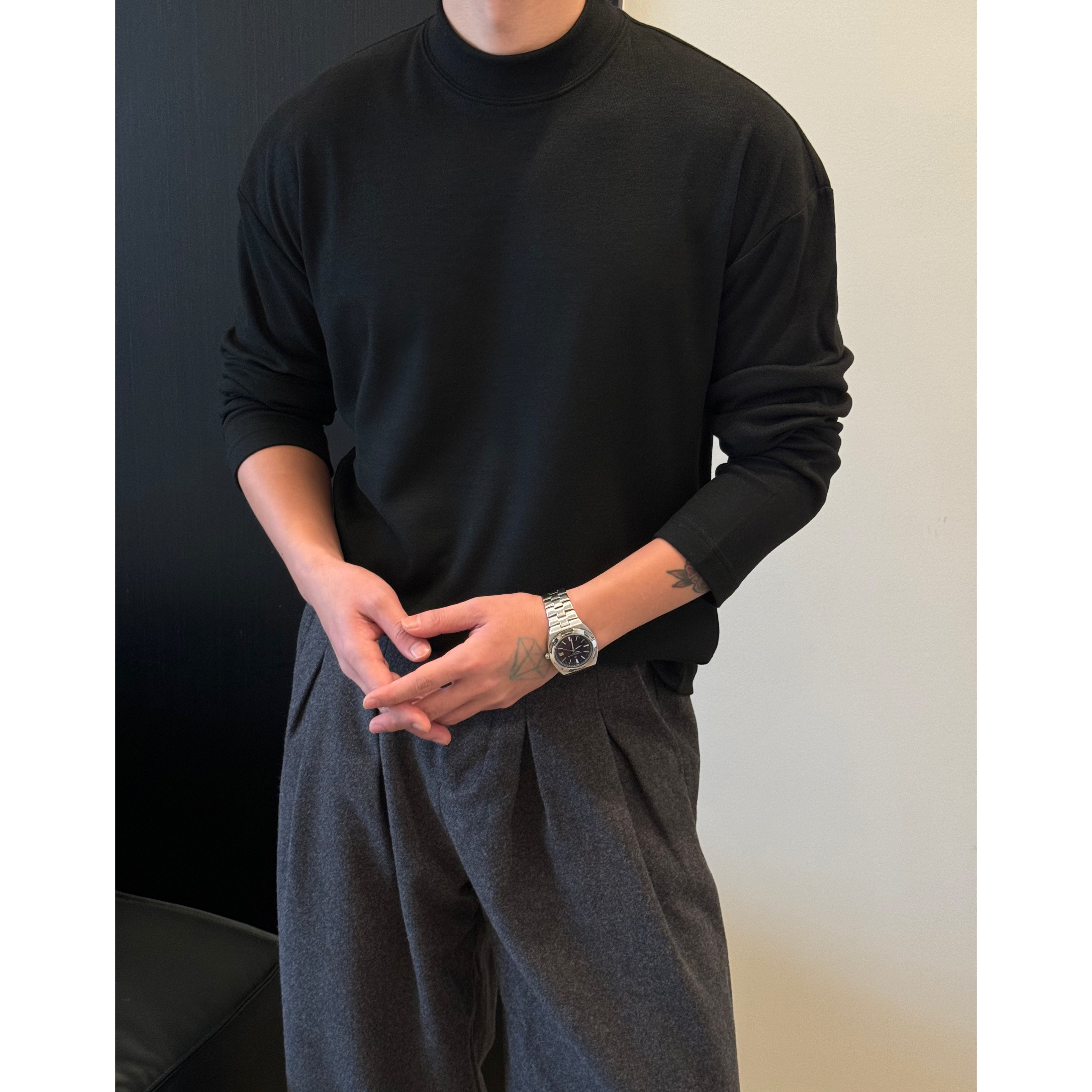 ZHENGYE 深冬必备半高领双面绒感保暖微宽松长袖打底T恤