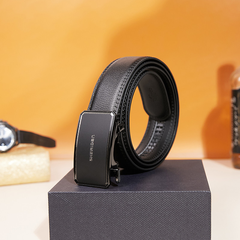 喜来登时尚休闲百搭真皮带扣黑色双面