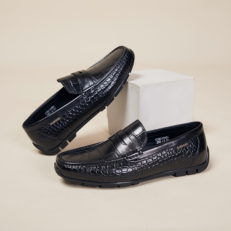 Sheridan喜来登8514真皮平底乐福鞋男英伦风鳄鱼纹牛皮豆豆鞋