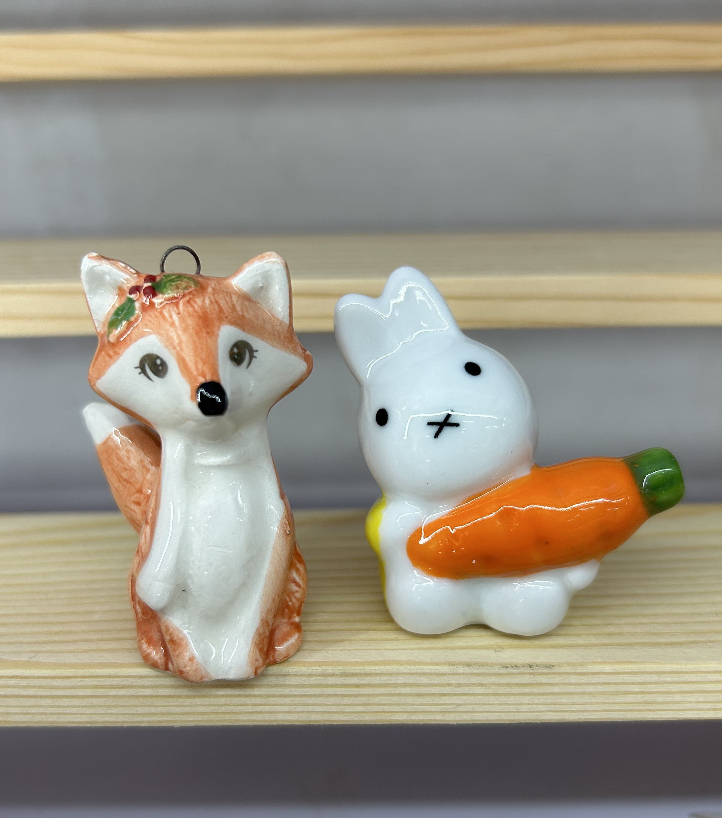 创意陶瓷小狐狸小兔子陶瓷小摆件动物可爱摆件
