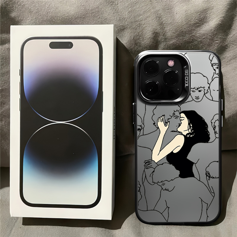 艺术亲吻苹果14promax手机壳iPhone15保护套13pro高级12磨砂11/xs