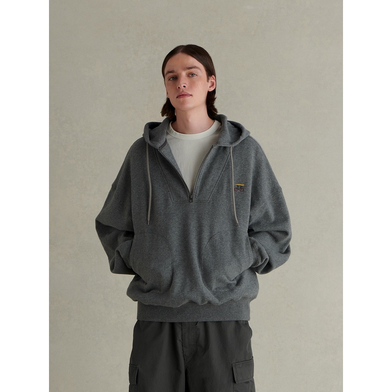 EviStub23FW 320G古董机碳素磨毛半开襟运动复古连帽卫衣帽衫男秋