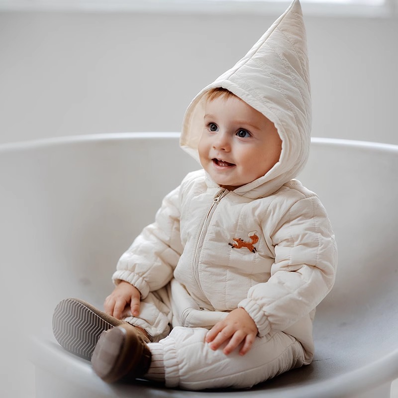 OakFamily冬季宝宝夹棉爬服对襟连体衣3M新雪丽加厚婴儿新生儿